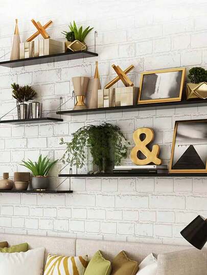 1pc No Drill Partition Shelf Wall-Mounted Bookshelf, Green Plant & Small Item Storage Rack, Dorm Wall Hanging Book Shelf, Wooden Board Storage Rack