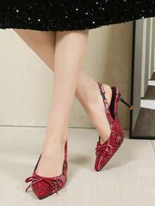 Tacones Mary Jane con punta cuadrada y tachuelas, Versátiles tacones altos negros con tira trasera, Elegantes y sexys tacones de plataforma de charol rojo con cierre deslizante para mujer - Rojo - Ver 9