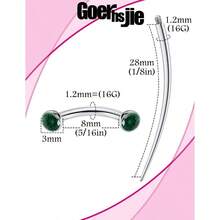 F136 Titanium 16g 6/8/10mm Eyebrow/Rook/Snug/Vertical - Labret/VCH/Snake - Eyes/Anti - Tragus/Christina/Daith/Belly - Button/Bridge/Hood/Surface Curved Barbell Piercing Jewelry Women Men - 8 毫米(5/16 英吋)+ 綠色 - 查看 4