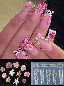 1pc Blooming Camellia, Orchid, Lily Flower Nail Art Carving Mold, High Transparency Silicone 5-Petal Flower Nail Gel Printing Mold, Nail Art Tool For Spring & Summer - Clear - View 6