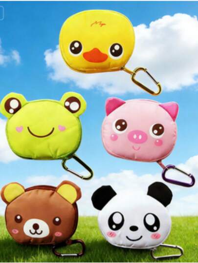 Túi mua sắm gấp gọn hình hoạt hình, thiết kế khóa cài tiện dụng khi đi du lịch, túi xách tái sử dụng, vật dụng mua sắm thiết yếu.