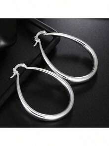 Silver Plated 41mm Smooth Circle Big Hoop Earrings Women Fashion Party Wedding Accessories Jewelry Gifts - 復古銀色 - 查看 4