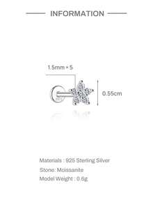 SereneSpark 1Pc Moissanite Stud Earrings 925 Sterling Silver Cartilage Earrings Hypoallergenic Flat Back 18K White Gold Plated Earrings For Daily Wear Wedding Party Engagement Fine Jewelry - White Gold - View 17