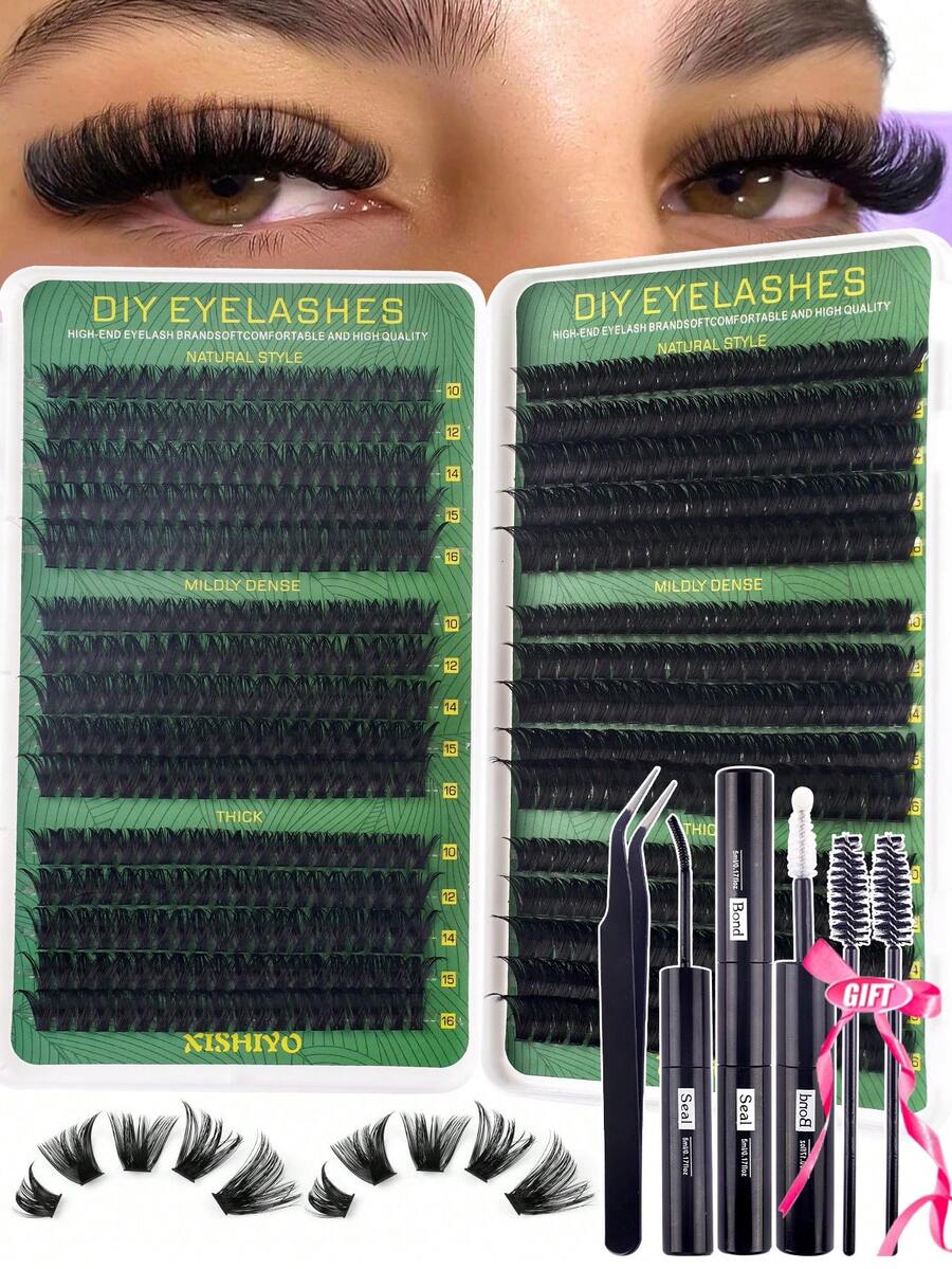 600pcs D-Curl Segmented False Eyelashes Set, Includes Adhesive, Sealer, Tweezers And Brush, Large Capacity For DIY, Creates Soft Natural Lash Effect, Beginner-Friendly, Fluffy & Voluminous Lash Kit, Portable & Durable, Easy To Apply, Suitable For Makeup Beginners