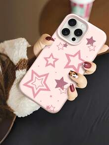 1pc Star Pattern, Large Hole Liquid Pink Shockproof Phone Protective Case, Silicone Material, Can Be Given As Holiday Gift, Compatible With Apple IPhone XS/XS Max/XR/11 12 13 14 15 16 Pro/Pro Max/14 15 16 Plus/17, Unisex - Multicolor - View 1