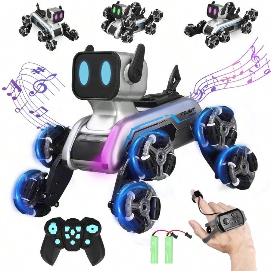 Remote Control Robot Dog Toy Interactive & Smart Dancing To Beat Puppy Robot RC Stunt Dog  With LED Light & Music For Christmas Birthday - Black - View 1