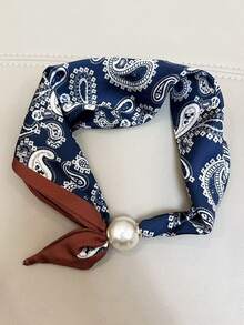 1pc Bandana Magnetic Clasp Scarf, Fashionable Pearl Necklace Feeling Stylish Neckerchief For Women