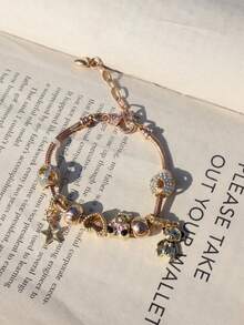 1 chiếc vòng tay mặt hình gấu cổ điển, vòng tay hình gấu dễ thương kiểu retro, vòng tay hình ngôi sao cổ điển, vòng tay điều chỉnh được kiểu cổ điển. - Vàng - Xem 7