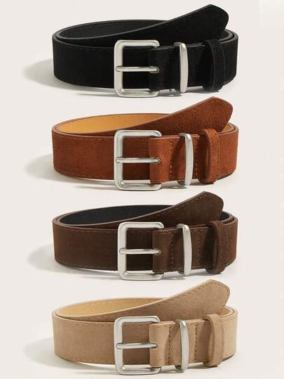 1/4pcs Fashion Waist Belt With Silver Buckle, Velvet Decorated Waistband, Suitable For Dresses And Pants, Solid Color Elegant Ladies Belt, Casual Commuting Waist Accessory, Collegiate Style, Suitable As A Gift