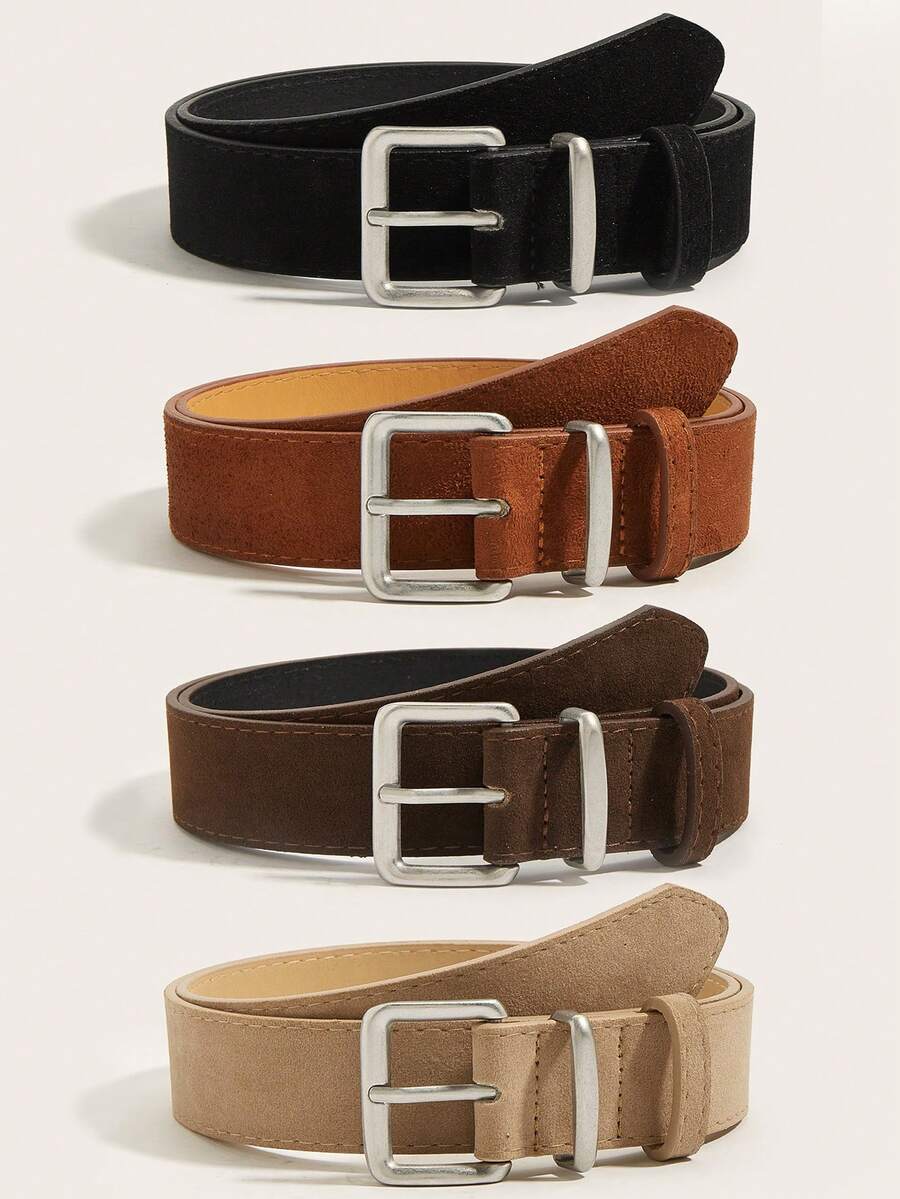 1/4pcs Fashion Waist Belt With Silver Buckle, Velvet Decorated Waistband, Suitable For Dresses And Pants, Solid Color Elegant Ladies Belt, Casual Commuting Waist Accessory, Collegiate Style, Suitable As A Gift - Multicolor - View 1