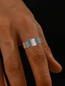 1pc Stainless Steel Simple Elegant Plain Band Pattern Men's Ring, Business Style Jewelry - Ring - View 1