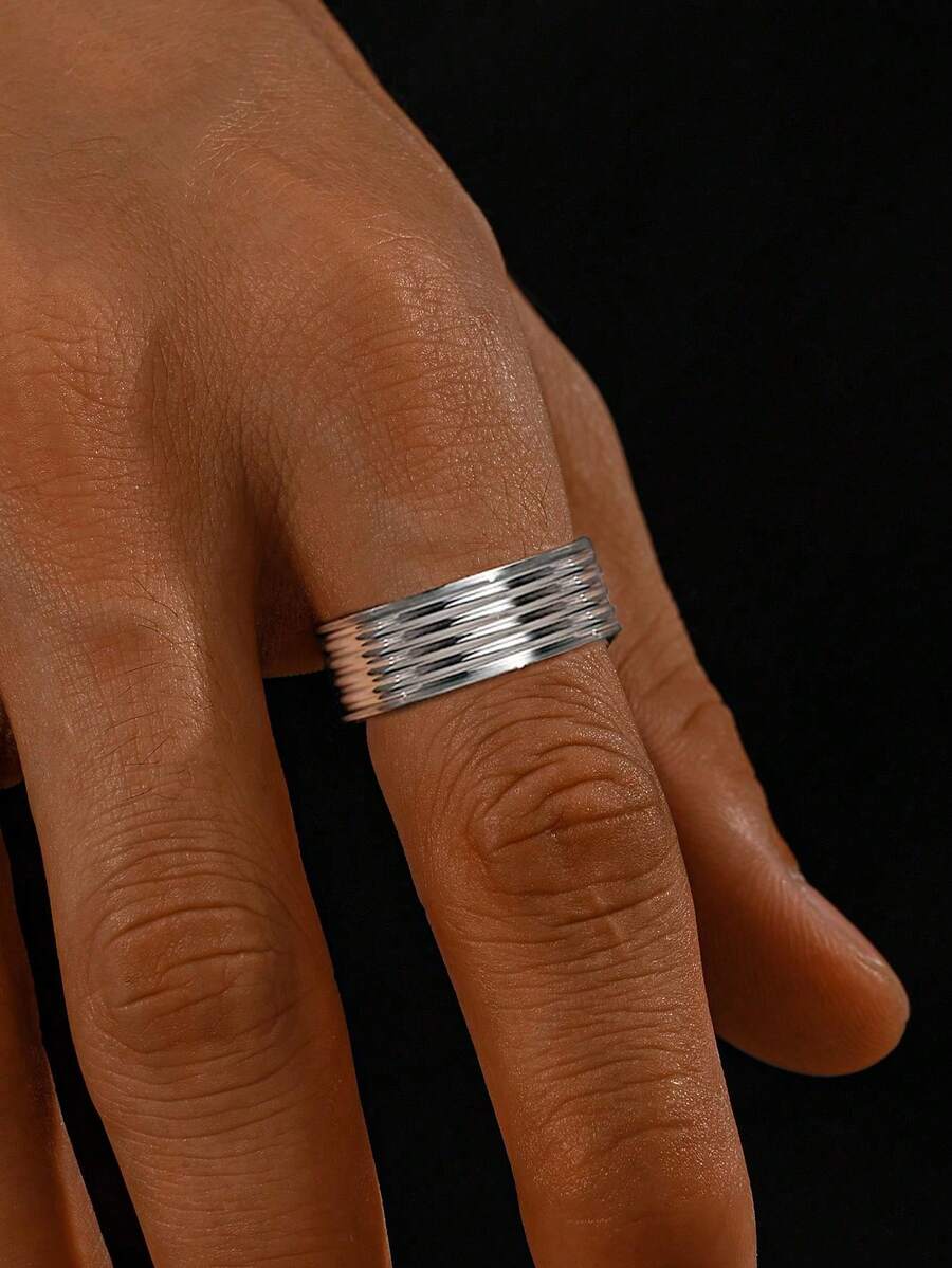 1pc Stainless Steel Simple Elegant Plain Band Pattern Men's Ring, Business Style Jewelry - Ring - View 1