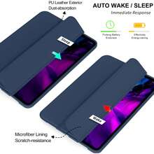 PHYLYN 1pc Soft Silicone Protective Case Compatible With IPad 5/6/7/8/9/10th/11(A16 2025)/Air4 10.9"/Air5 10.9"/Air6/Air7/Air11(M2/M3)/Air13/Pro 11"/Pro 12.9"/IPad Mini 1/2/3/4/5/6/7, Auto Wake/Sleep, Support Touch ID, Ultra-Thin Tri-Fold Stand Protective Cover With Soft TPU Back - Navy Blue - View 3