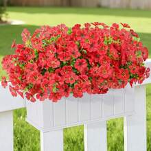 3束14.96英寸户外仿真花，抗紫外线塑料材质，适合春夏花园、窗台、花盆、花瓶、室内外家居装饰 - 紅色 - 查看 4