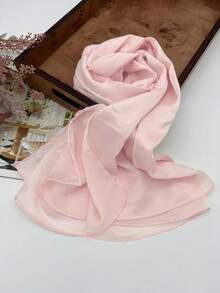1pc Elegant Chiffon Pleated Solid Color Scarf, Satin Texture Shawl Wrap, Soft & Smooth Long Scarf, Suitable For Beach Cover-Up, Daily, Evening Party, Wedding, Gift For Women - Dusty Purple - View 7