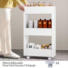 Storage CartsCarrito Organizador Delgado de 3 Niveles con AsaCarritos Organizador con Ruedas Cocina Pequeño para Lugares Estrechos Carrito Auxiliar para Espacios Reducidos Color Blanco - Blanco - Ver 5