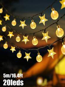 Solar Outdoor Garden Decoration Crystal Ball And Star String Lights -20/50/100leds Lights, 5m/7m/12m Solar Powered Lights,Suitable For Garden, Courtyard ,Wedding,Lawn, Branches ,Balcony,Camping And Fence Decorations. Ideal For Wedding And Party Christmas, Halloween, New Year And Eid Al Fitr, Islamic Holiday Decorations - Black - View 12