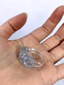 1枚时尚独特几何极简树脂戒指，超大心形，饰以五角星闪粉，女士款，适合日常佩戴、节日、派对、情人节首饰、舞台服装等场合。 - 銀色 - 查看 3