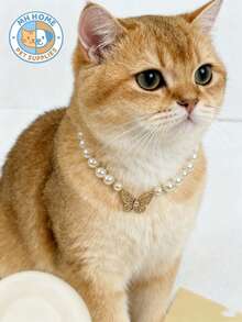 1件蝴蝶水钻猫咪项链，高贵精致的宠物项链，优雅吊坠狗狗项链，手工串珠宠物项圈，欧美猫狗项圈，猫狗饰品，宠物服装装饰，狗狗小猫项圈，宠物项圈，小猫项圈，卡通猫项圈，宠物礼物，拍照道具，可爱宠物项链，狗狗项链，小狗项链，狗狗项链 - 白色 - 查看 5