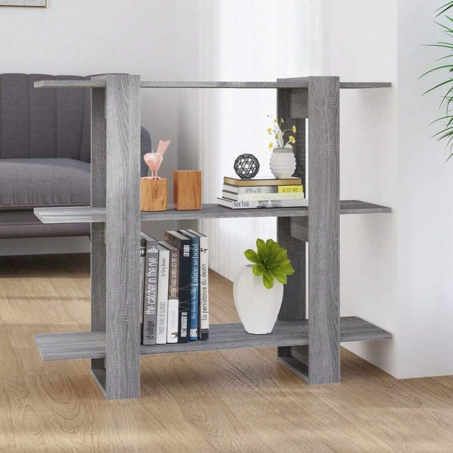 vidaXL Bibliothèque/Séparateur de pièce Sonoma gris 100x30x87 cm - Noir - Voir 1