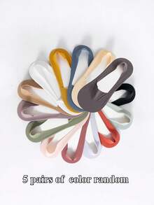 5双装女士透气薄款隐形硅胶防滑吸汗船袜，夏季 - 彩色 - 查看 16