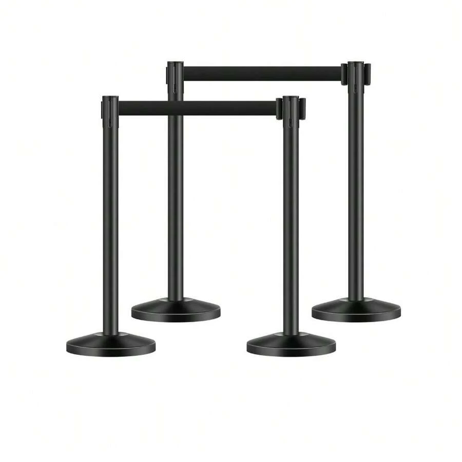 4Pcs Stanchion Post Crowd Control 4 Retractable Belts Sand Injection Base - Default - View 1