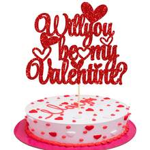 1pc Red & Pink "Will You Be My Valentine?" Cake Topper, Decoration For Valentine's Day Proposal Party - Red - View 1