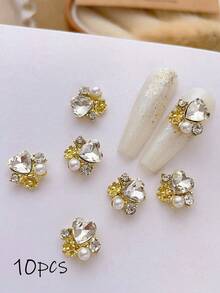 10pcs Heart-Shaped Rhinestone Nail Art Charms, Inlaid Faux Pearls, Luxury Y2K Metal Nail Accessories, Bright White, Pink, Red, Green, Purple Rhinestone Nail Gems, Suitable For Various DIY Nail Decorations - Multicolor - View 15