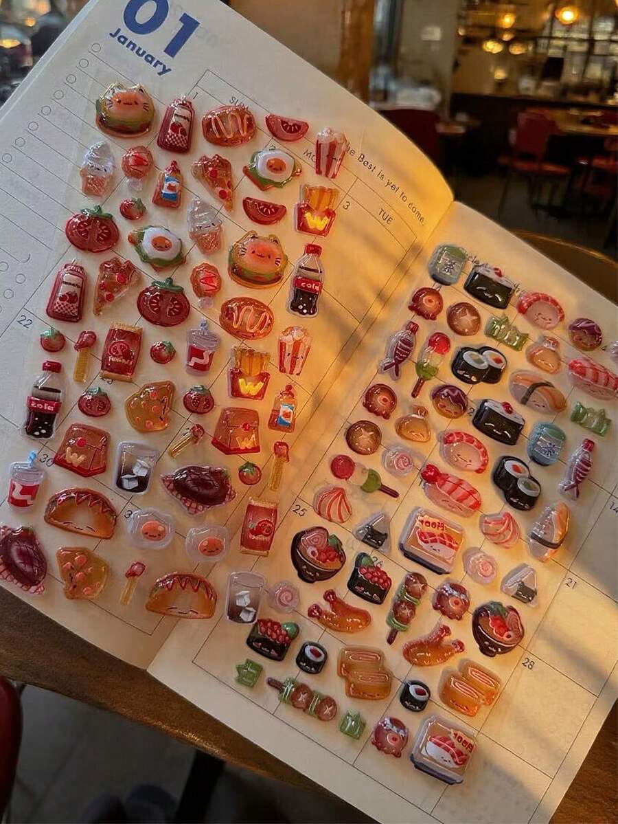 3D Embossed Stickers - Sushi Burger Food Design, Suitable For DIY Phone Cases, Water Bottles, Scrapbooking - Multicolor - View 1