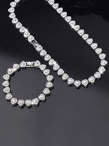 2 pièces/set Bracelet et collier romantique, charme classique hip-hop, élégant et brillant en forme de cœur. Bijoux de mode pour femmes, convient pour les fêtes, les mariages, les festivals de musique - cadeau parfait pour la Saint-Valentin, l'amitié, l'épouse ou la petite amie - A - Voir 7