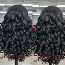 22in V-Part Wavy Curly Wig, High Temperature Fiber, Voluminous, Suitable For Daily Wear And Parties - Black - View 9