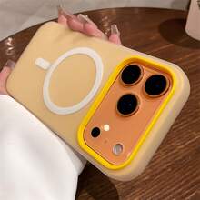 Adecuado para Phone17 serie gelatina magnética succión teléfono  de color sólido scrub 2 en 1, sistema de color de dopamina caja de gelatina translúcida  del teléfono - Amarillo - Ver 3