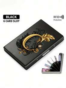 Premium Stainless Steel RFID Blocking Metal Letter A-Z Pattern Wallet For Men - Stylish Black Metallic Card Holder With Multi-Compartment Design, Perfect Father's Day Gift | Polished Finish & Silvery Tone, Women's Metal Card Case - Multicolor - View 11