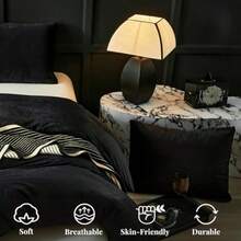 Black Velvet Duvet Cover Queen Size Flannel Duvet Cover Bedding Sets 3pcs Ultra Soft Luxury Textured Modern Crystal Velvet Duvet Covers With Zipper Closure Black Queen - Black+King - View 5