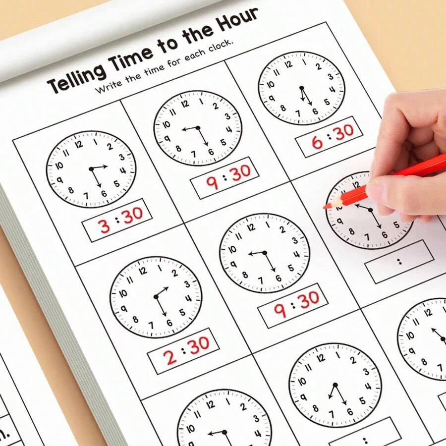 Children's Time Learning Workbook, Suitable For Home Education And Kindergarten Activities, Includes Reading And Math Exercises, Ideal For Classroom Teaching And Back-To-School Season. Christmas Gift