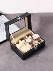 1pc Luxury Large Capacity Watch Storage Box, Watch & Bracelet Display Holder, Mechanical & Electronic Watch Storage Box. Elegant Black PU Leather Watch Case, Perfect Gift Display Box, Unisex Minimalist Watch Storage Box - Multicolor - View 10