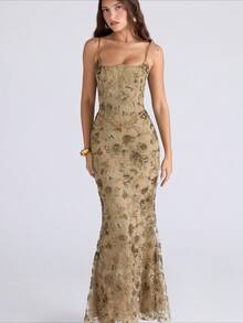 2026 New Arrival Women's Elegant Low Neck Dress - Sexy Sleeveless Backless Tie Waist Cocktail Dress - 咖啡棕 - 查看 2