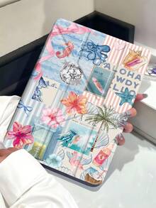 Hibiscus Flowers & Marine Life Pattern Tablet Case Compatible With IPad Air 11-Inch M3 2025 / M2 2024, IPad Air 5th Generation 2022 , IPad (A16) 11 Inch 11th Generation 2025,Compatible With Samsung Galaxy Tab,Kindle Paperwhite 12th Gen 2024, Clear Back ,Fashion Pattern Protective Case,Autlueomatic Sleep And Wake-Up Function, Airbag Protection, Suitable For Gifts And Office Use - Multicolor - View 3