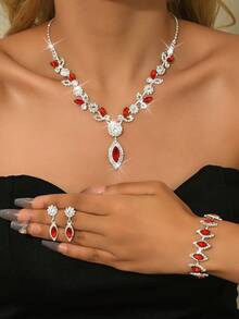 Necklace And Earrings Set High-End Blue Diamond-Studded Claw Necklace Earrings Bridal Set Ladies Wedding Dress Accessories Stage Performance Accessories - Blue - View 8