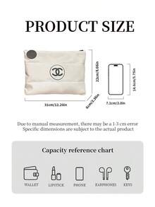 CHANEL 1个印有奢侈品牌标志的防水羽绒化妆包，带多个内袋和拉链封口，黑白两色可选，适合日常使用和旅行 - 白色 - 查看 6