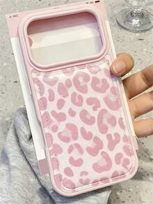 Fashionable Cute Leopard Print Pink Faux Leather Phone Case, Compatible With IPhone 17 Pro Max, 17 Pro, 17, 16, 15, 14, 13 Pro Max, Matte Artistic Shock-Proof Protective Back Cover - Leopard - View 2