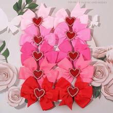 10 Valentine's Day Heart Bow Hair Clips, Girl's Style |   Pink Color Thick Ribbon Bow Hair Clip, Sweet Hair Accessories, Used To Fix Hairstyle - 粉色 - 查看 5