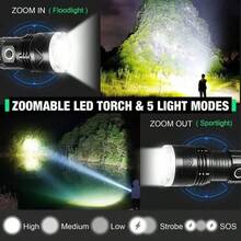 1pc Super Bright LED Flashlight, Aluminum Alloy, 5 Lighting Modes, Zoomable Outdoor Flashlight, Type-C Rechargeable Flash Light, Outdoor Portable Tactical Torch, Strong Handheld Lantern, For Camping, Fishing, Hiking, Hunting, Cycling, Emergency, Work
