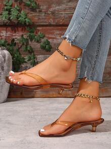 Summer New Fashion Elegant High Heel Shoes For Women, Cute Punk Style, Sexy Open Toe Crystal Sandals, Suitable For Vacation, Holiday, Wedding, Party - Mocha Brown - View 2