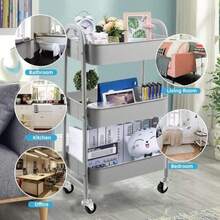 Carrito de Alenamiento Metal con 3 Niveles Carrito de Utilidad móvil Organizador con Ruedas Fácil de Montar para Oficina para Baño Cocina Salón Oficina Gray - Gris -0 - Ver 6
