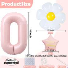 4PCS Flower Daisy Balloons Pastel Pink Large 40 Inch Number 3 Birthday Balloon With Bow Foil Mylar Floral Balloons For Birthday Party Decorations Supplies - 7號 - 查看 3