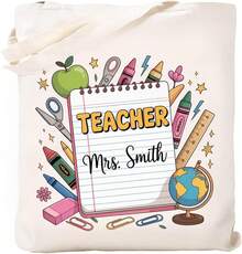 NAZENTI Custom Teacher Tote Bag, Personalized Teacher Appreciation Gifts Canvas Tote Bag, Teachers Women - 設計 8 - 查看 2