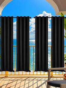 4pcs Black Out Curtains For Living Room Bedroom Balcony, Complete Set - Black - View 11