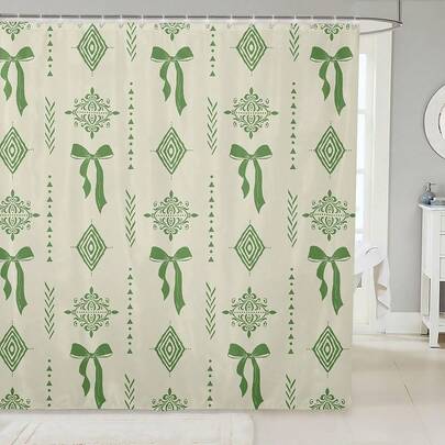 绿色蝴蝶结布艺浴帘，西南风格浴帘，波西米亚哥特式大马士革图案浴帘，哥特复古维多利亚风格花卉装饰，浴室装饰及配件，房间装饰，适用于家居、酒店、度假村、礼品