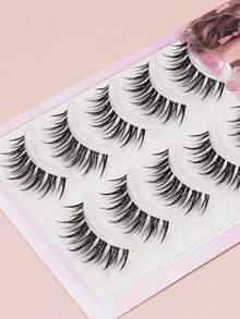 5 Pairs Of Natural False Eyelashes Fluffy And Soft 3D Mink Eyelashes Long Silky Eyelashesdaily Work Meetings Natural False Eyelashes Comfortable To Wear With Eyelashes Hand-Made Wing Elongated Natura Full False Eyelashes Free Eyelash Tweezers And Eyelash Brushes - 黑色 - 查看 3